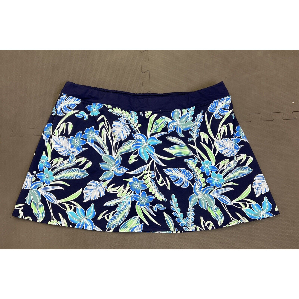 Lands End Swim Skort Women’s Size 16 Floral Pattern Navy Blue & Green FS Charity